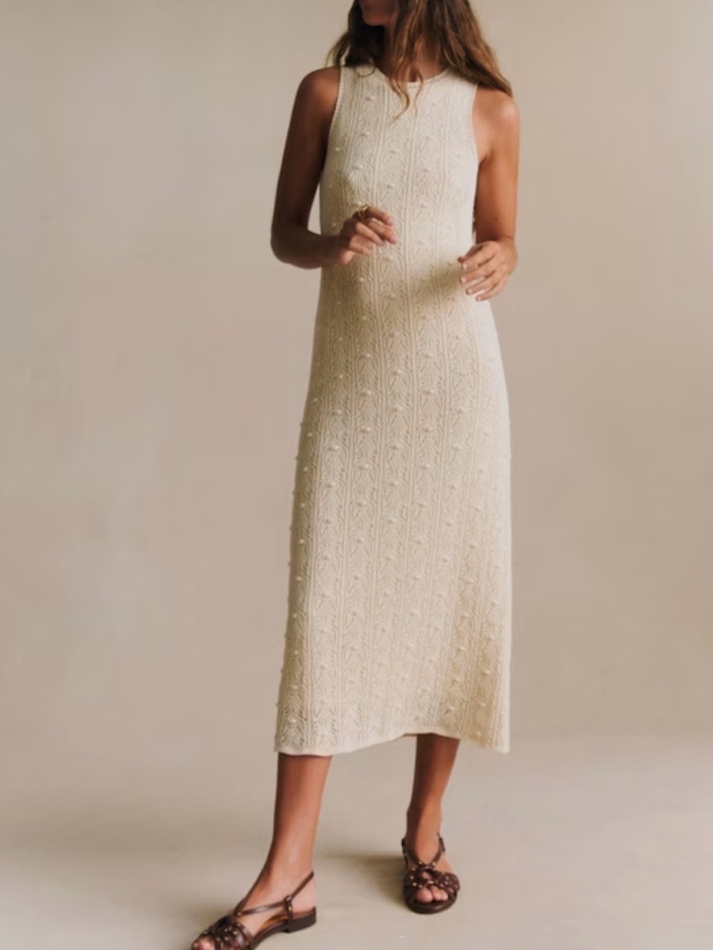 Sezane Wilma Knit Maxi Dress Ecru Cream Large NWT